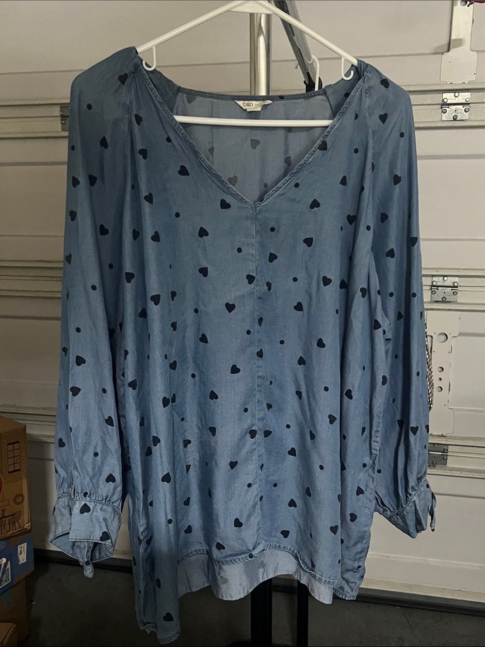 Cato Light Blue V-Neck Heart Print Tunic
